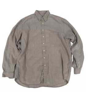 VTG Eddie Baur AKA Mens Tan Linen Button Down Shirt Sz XL Tall